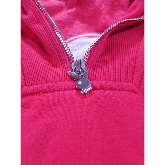 Playboy x Missguided Sweatshirt Size 6 Red Fleece Oversized Embroidered 1/4 Zip - Picture 5 of 16